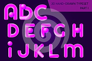 Neon 3D rounded headline font. Holographic painted letters types