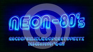 Neon-80s alphabet font. Neon colors letters and numbers.