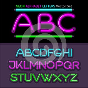 Neon Alphabet Font Style Flat Design