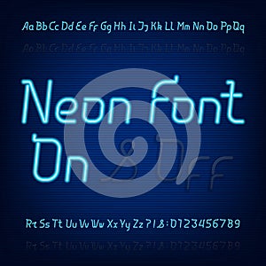 Neon alphabet font. Two different styles. Lights on or off.