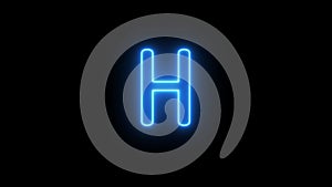 Neon alphabet H glowing font Blue Light flicking