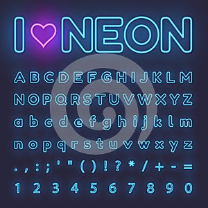 Neon Alphabet. Letters, symbols