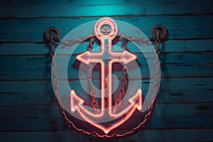 Neon anchor. Sea voyage.