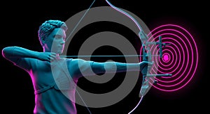 Neon Archer Aiming at Glowing Target