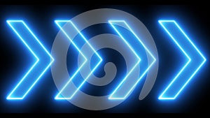 neon arrow direction on black background, Blue neon glowing arrows. Direction banner. Video animation of arrows sign on black