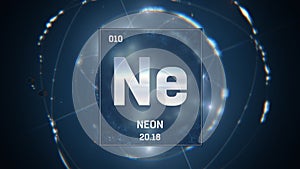 Neon as Element 10 of the Periodic Table 3D animation on blue background