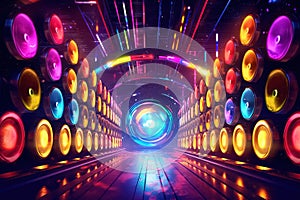neon audio speakers background. Generative Ai