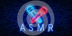 Neon Autonomous sensory meridian response, Vector realistic  neon sign of ASMR frame logo for template