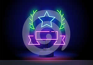 Neon award cup icon. Glowing neon goblet sign. Winner, esports event, gaming reward, cyber sport achievement. Icon set