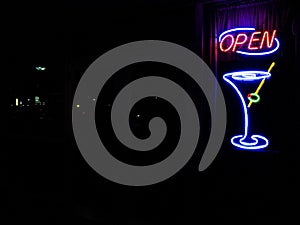 Neon Bar and Restairant Open Sign with a Martini Glass