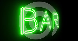 Neon bar sign outside public house or tavern. A colourful graphic for alcohol or cocktails in a lounge - 4k