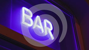 Neon bar sign showcase bright glow blue advertisement club