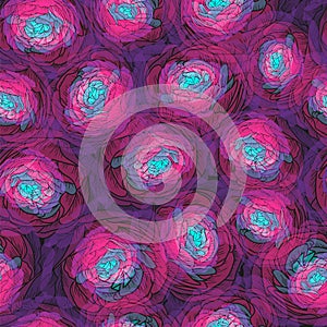 Neon big flowers pattern background. texture seamless pink blue floral print. Graphic illustration