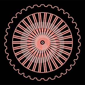Neon bike wheel bicycle bike motorcycle red color vector illustration image flat style