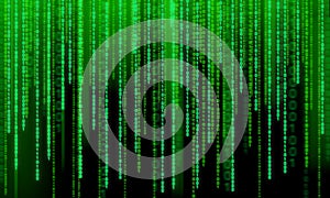 Neon binary code flowing on a black background.