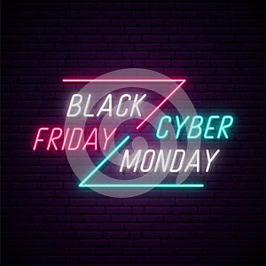 Neon Black Friday and Cyber Monday signboard.