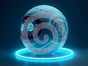 Neon Blue Artificial Intelligence Core Data Orb Robot