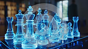 neon blue chess projection mapping concept photo