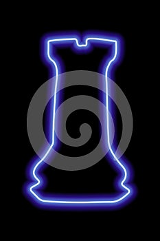 Neon blue contour chess figure rook on a black background