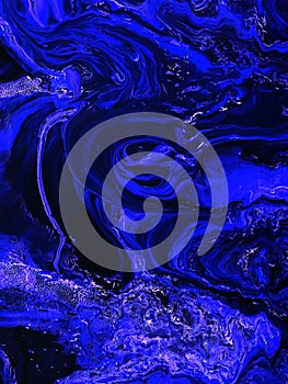 Neon blue creative painting, abstract hand painted background, marble texture