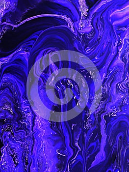 Neon blue creative painting, abstract hand painted background, marble texture