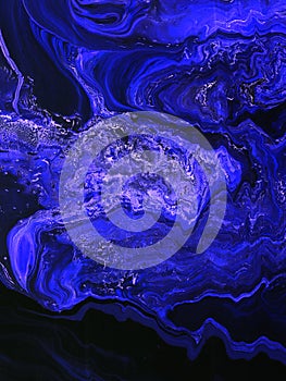 Neon blue creative painting, abstract hand painted background, marble texture