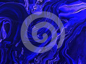 Neon blue creative painting, abstract hand painted background, marble texture