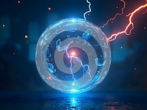 Neon Blue Lightning and Core Plasma Energy Sphere
