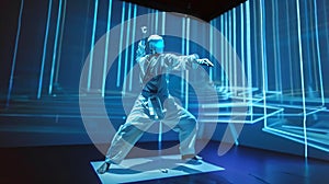 neon blue taekwondo olympic concept