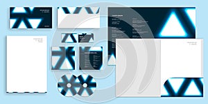 Neon Blue Triangle Pattern Corporate Business Identity Stationery