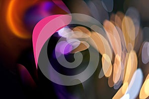 Neon bokeh blurred  orange blue and pink abstrakt light wave template copy space  background web net internet.