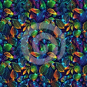 Neon Botanical Circuit Board Pattern â Natural Elements and Technology Fusion, High-Resolution Design photo