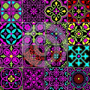 Neon bright ornate seamless tile patterns