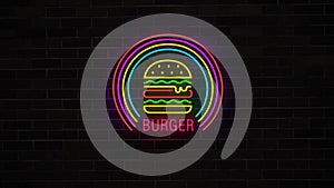 Neon Burger Sign. Fast food and drinks sign