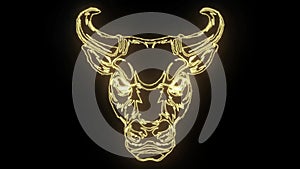 Neon Burning angry bull head animation on black background.
