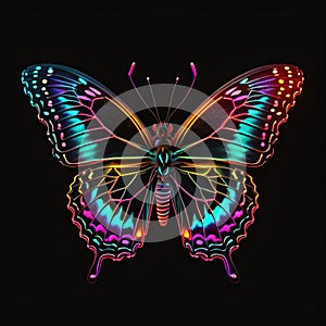 Neon butterfly on a black background.