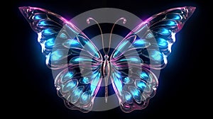 Neon Butterfly On Black Background.