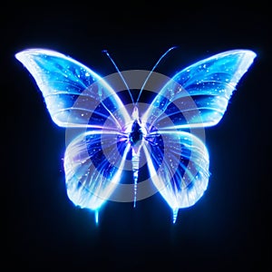 Neon butterfly on a black background. 3d rendering, 3d illustration. AI Generated