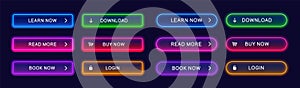 Neon buttons for web design, apps, ui