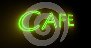 Neon cafe sign illuminated shows diner with food available - 4k