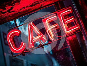 Neon Cafe Sign in Moody Lighting