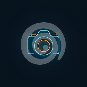 Neon Digital Camera Icon - Glowing Photography Symbol