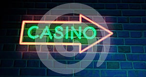 Neon Casino sign with glowing text in Las Vegas or Nevada - 4k