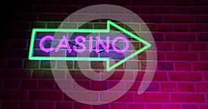 Neon Casino sign with lighted text in Las Vegas or Nevada - 4k