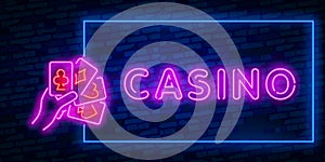 Neon Casono sign. Vector realistic isolated neon sign of Blackjack frame logo for decoration and covering on the wall background.