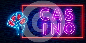 Neon Casono sign. Vector realistic isolated neon sign of Blackjack frame logo for decoration and covering on the wall background.