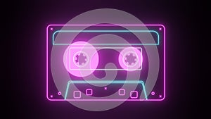 neon cassette tape. Minimal glowing retro color style.