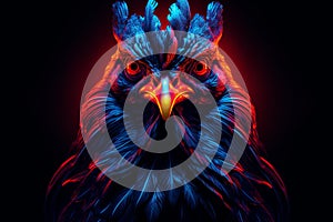 Neon chicken bird portrait. Generate Ai