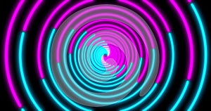 Neon Circle background with LED Fluorescent tunnel. Ultraviolet abstract blue, purple color. . 3D illustration