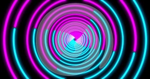 Neon Circle background with LED Fluorescent tunnel. Ultraviolet abstract blue, purple color. . 3D illustration